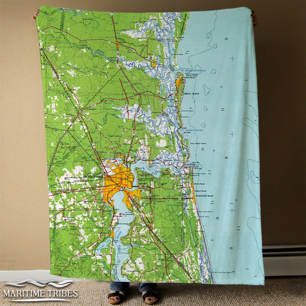 Jacksonville FL Topo Map Blanket