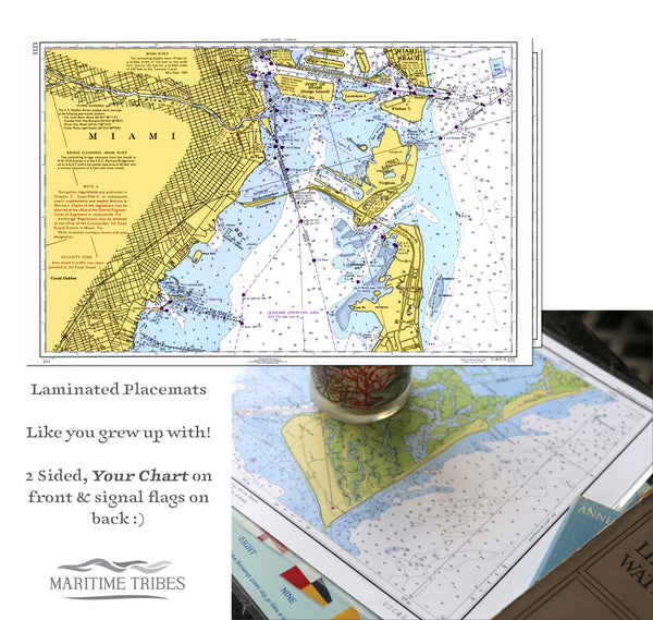 Miami, FL Nautical Chart Placemats, set of 4