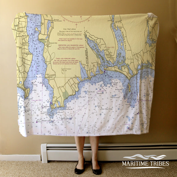 Little Compton Nautical Chart Blanket