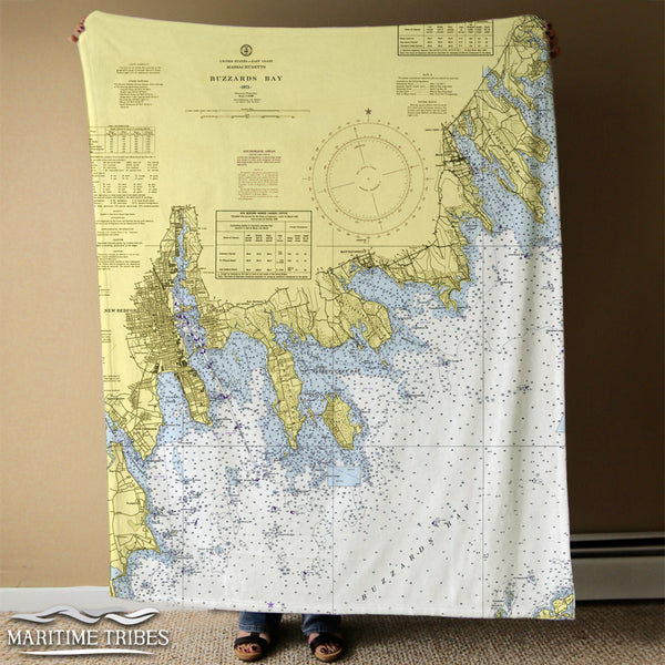 Mattapoisett, MA Buzzards Bay Vintage Nautical Chart, muted Blanket