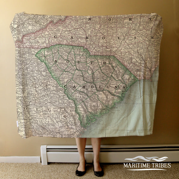 South Carolina Vintage Map Blanket
