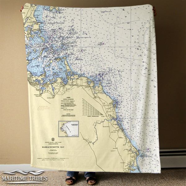Norwell, MA Vintage Nautical Chart Blanket