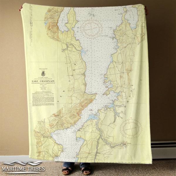 Westport, NY Lake Champlain Vintage Nautical Chart Blanket