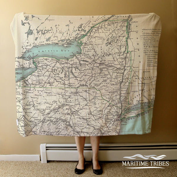 New York State Vintage Map Blanket